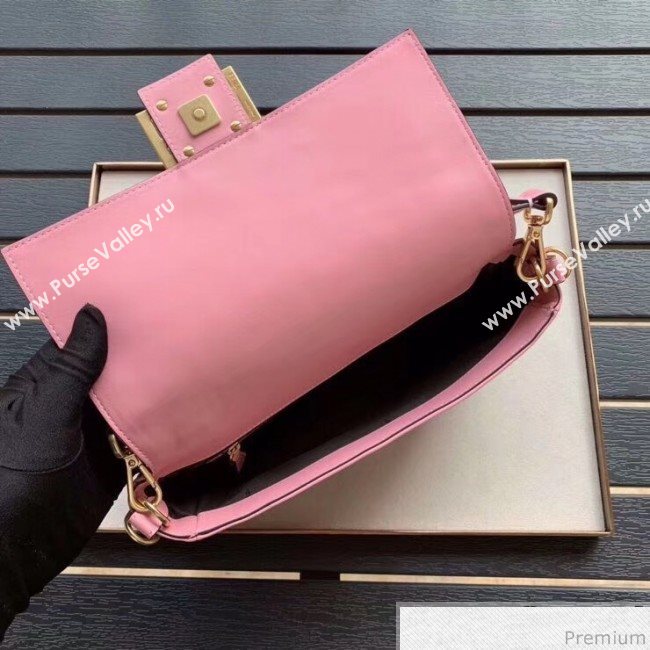Fendi Baguette Medium FF Logo Lambskin Flap Bag Pink 2019 (CL-9031345)