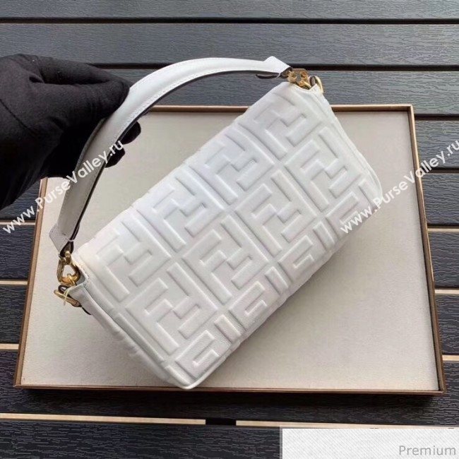 Fendi Baguette Medium FF Logo Lambskin Flap Bag White 2019 (CL-9031346)