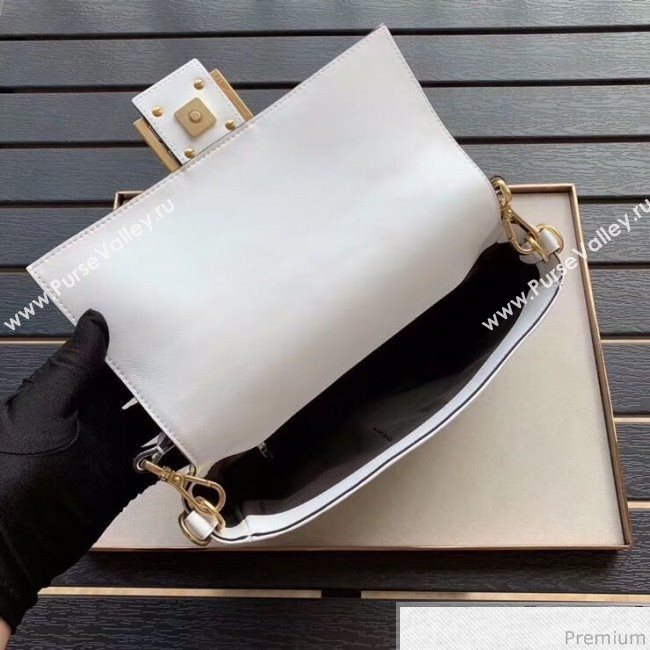 Fendi Baguette Medium FF Logo Lambskin Flap Bag White 2019 (CL-9031346)