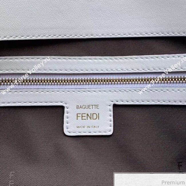 Fendi Baguette Medium FF Logo Lambskin Flap Bag White 2019 (CL-9031346)