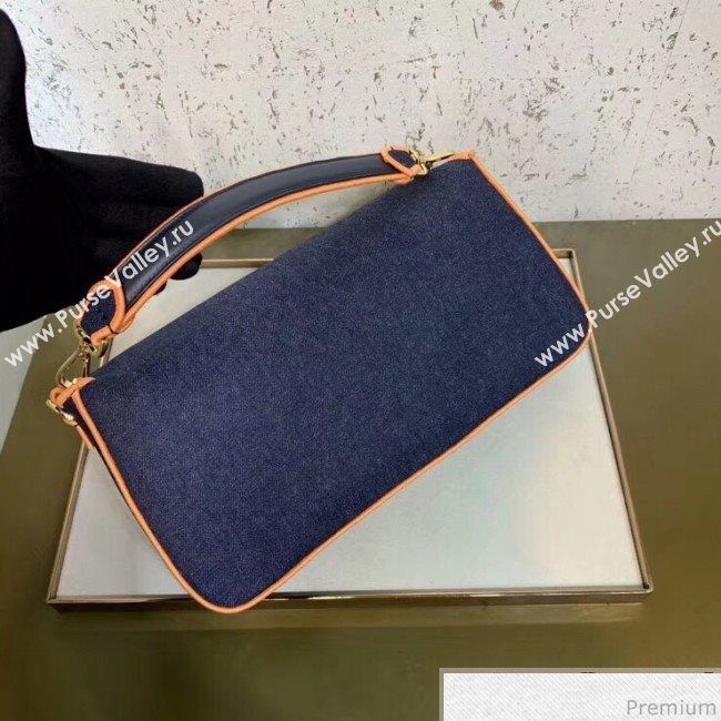 Fendi Baguette Large Denim Flap Bag Dark Blue/Neon Orange 2019 (CL-9031350)