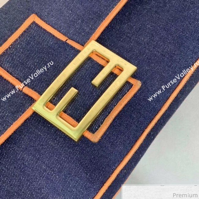 Fendi Baguette Large Denim Flap Bag Dark Blue/Neon Orange 2019 (CL-9031350)