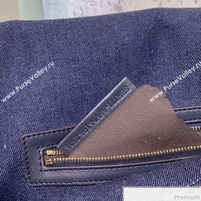 Fendi Baguette Large Denim Flap Bag Dark Blue/Neon Orange 2019 (CL-9031350)