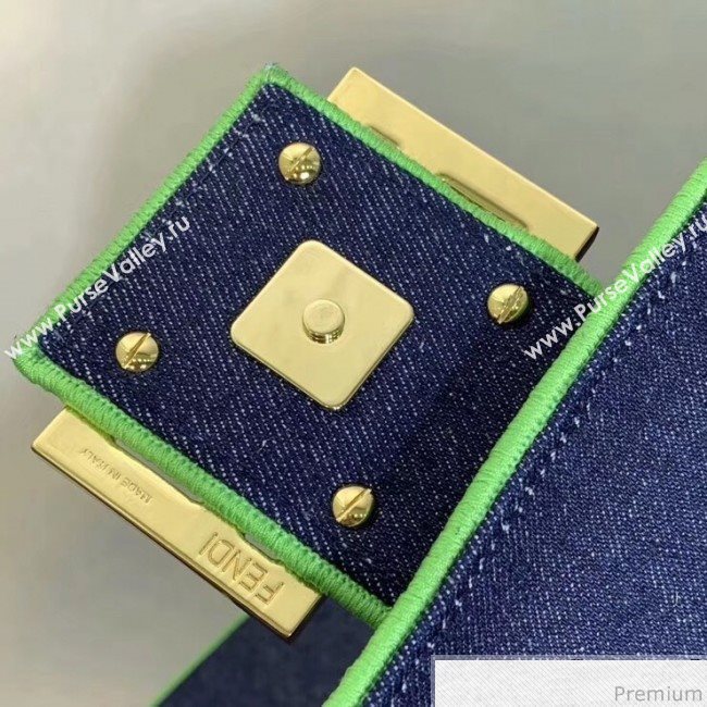 Fendi Baguette Large Denim Flap Bag Dark Blue/Neon Green 2019 (CL-9031348)