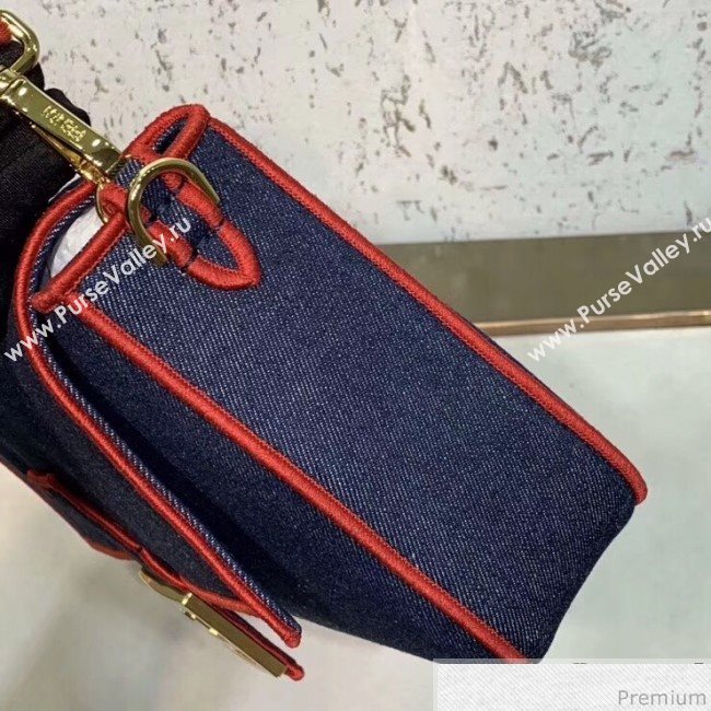Fendi Baguette Large Denim Flap Bag Dark Blue/Red 2019 (CL-9031349)