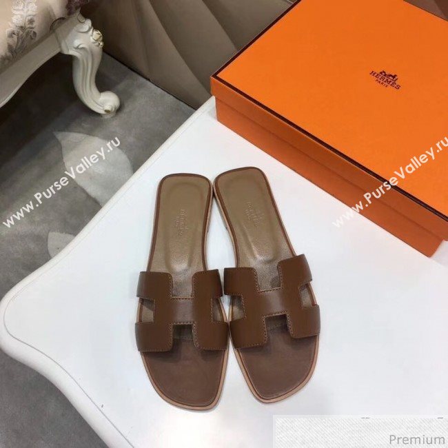 Hermes Oran H Slide Flat Sandals Taupe (KER-9031362)