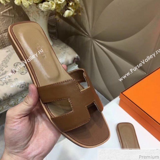 Hermes Oran H Slide Flat Sandals Taupe (KER-9031362)