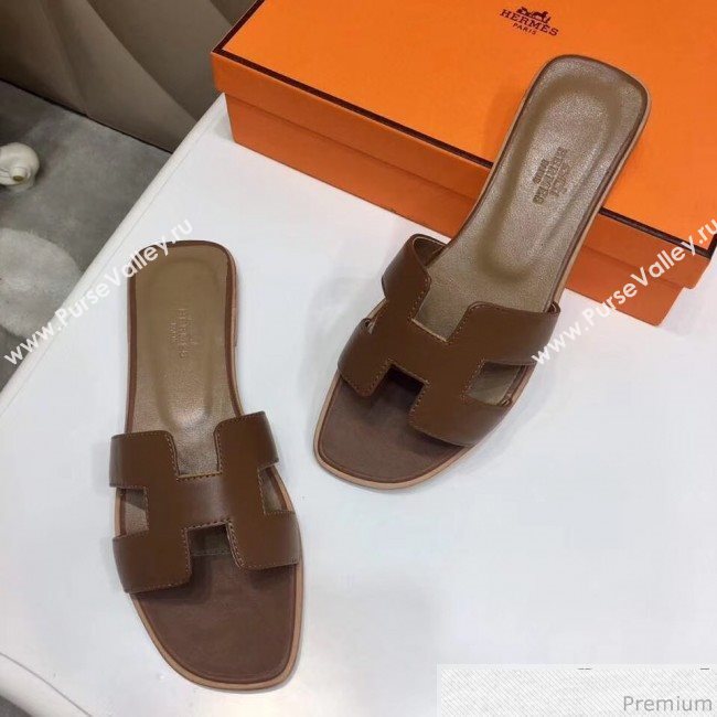 Hermes Oran H Slide Flat Sandals Taupe (KER-9031362)