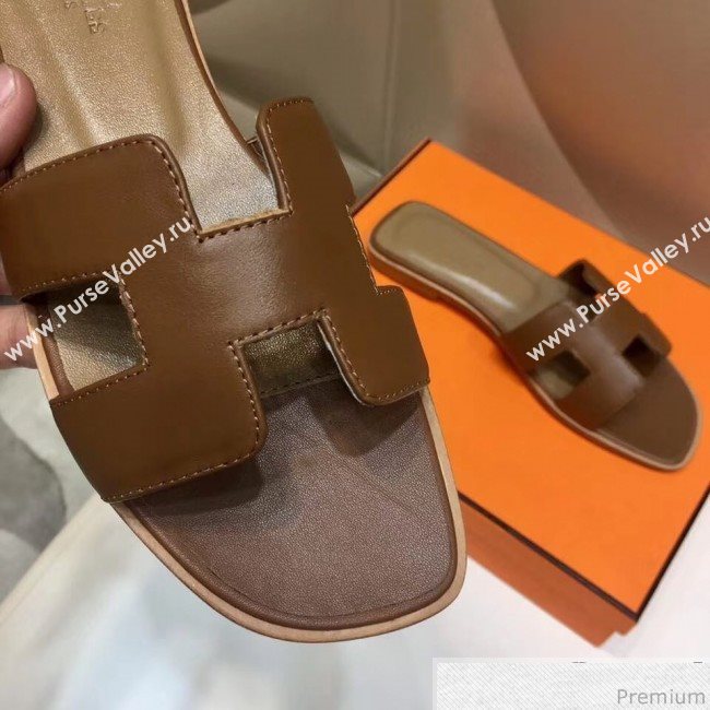 Hermes Oran H Slide Flat Sandals Taupe (KER-9031362)