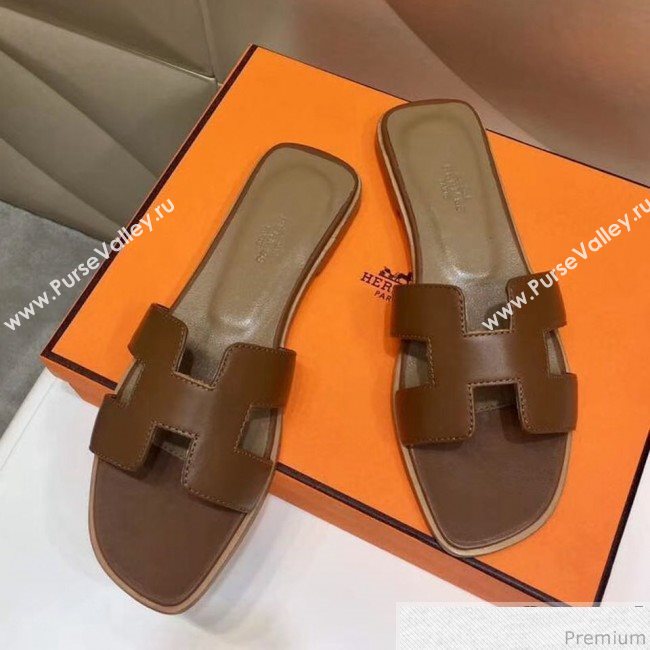 Hermes Oran H Slide Flat Sandals Taupe (KER-9031362)