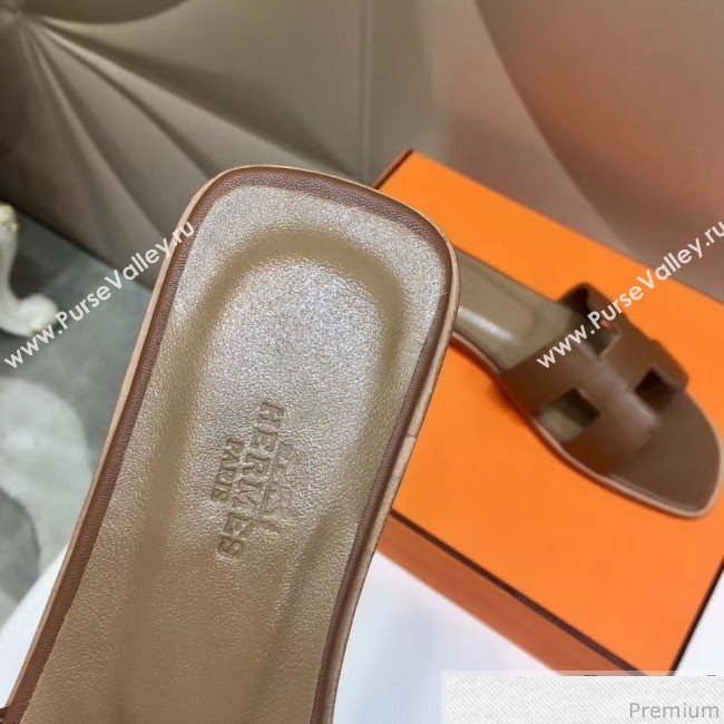 Hermes Oran H Slide Flat Sandals Taupe (KER-9031362)