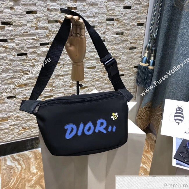 Dior x Kaws Black Nylon Belt Bag/Pouch with Blue Dior Logo 2019 (XYD-9040333)