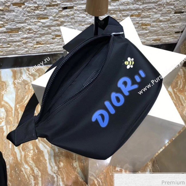 Dior x Kaws Black Nylon Belt Bag/Pouch with Blue Dior Logo 2019 (XYD-9040333)
