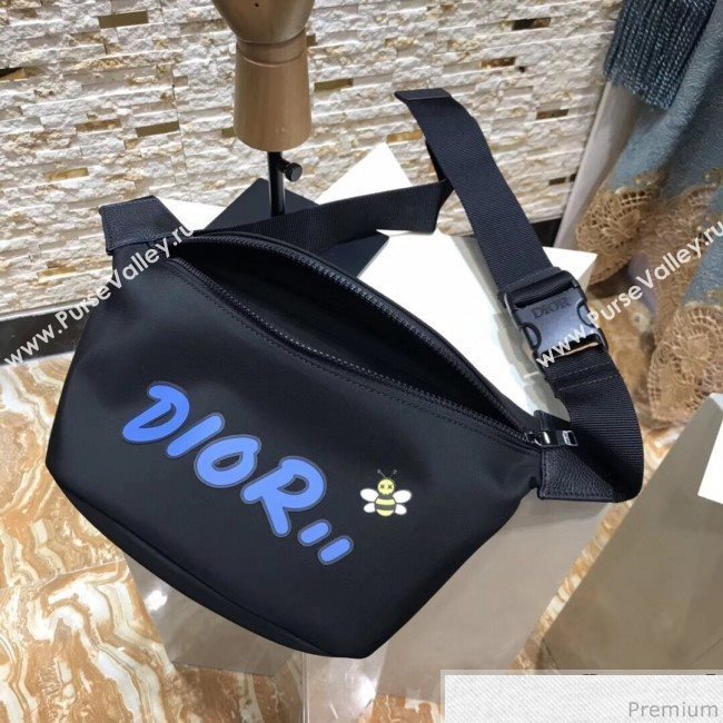 Dior x Kaws Black Nylon Belt Bag/Pouch with Blue Dior Logo 2019 (XYD-9040333)