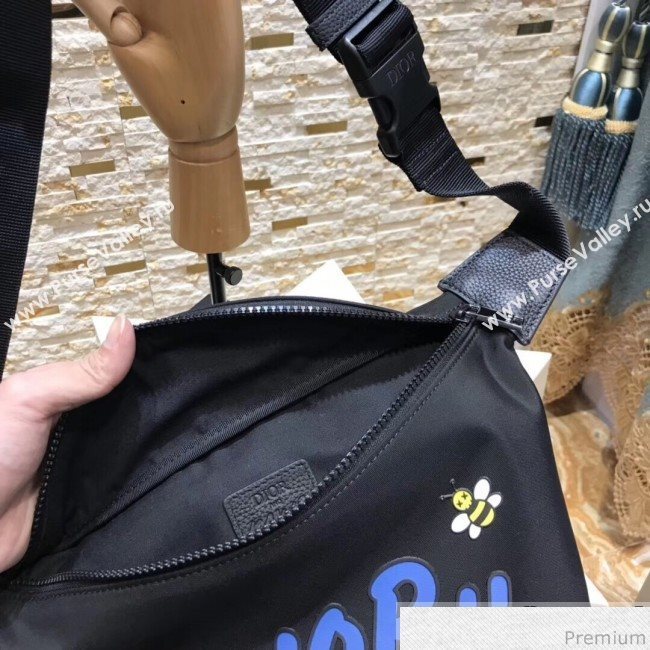 Dior x Kaws Black Nylon Belt Bag/Pouch with Blue Dior Logo 2019 (XYD-9040333)