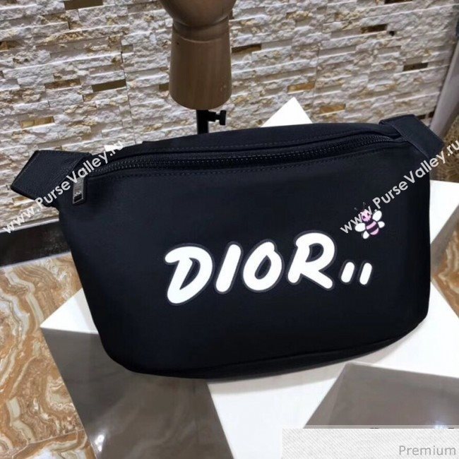 Dior x Kaws Black Nylon Belt Bag/Pouch with White Dior Logo 2019 (XYD-9040334)