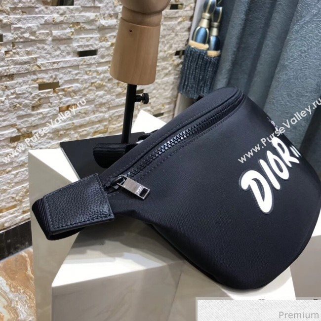 Dior x Kaws Black Nylon Belt Bag/Pouch with White Dior Logo 2019 (XYD-9040334)