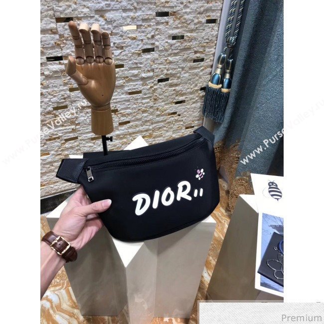Dior x Kaws Black Nylon Belt Bag/Pouch with White Dior Logo 2019 (XYD-9040334)