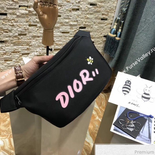 Dior x Kaws Black Nylon Belt Bag/Pouch with Pink Dior Logo 2019 (XYD-9040335)
