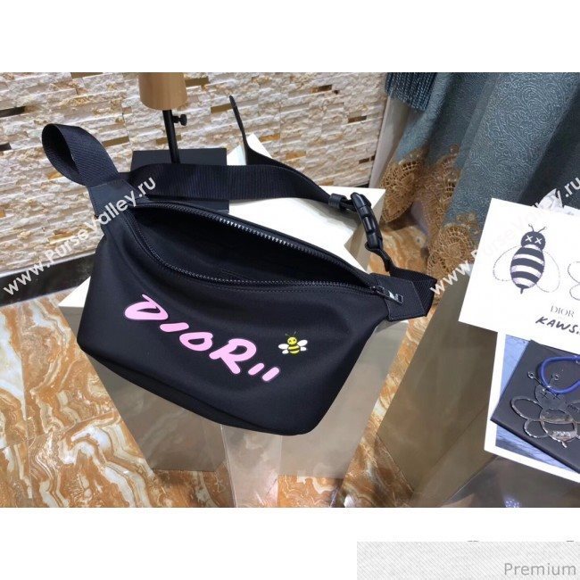 Dior x Kaws Black Nylon Belt Bag/Pouch with Pink Dior Logo 2019 (XYD-9040335)