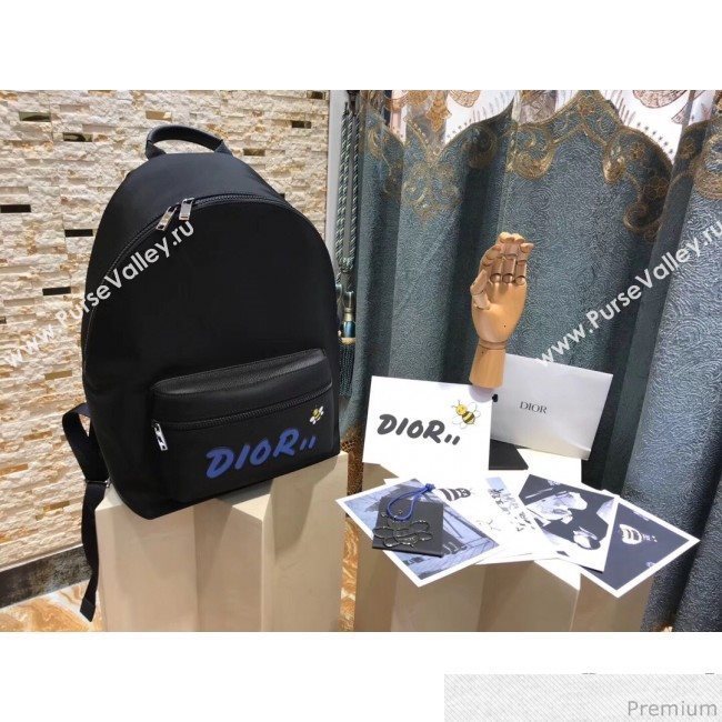 Dior x Kaws Black Nylon Backpack with Blue Dior Logo 2019 (XYD-9040336)