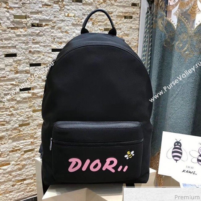 Dior x Kaws Black Nylon Backpack with Pink Dior Logo 2019 (XYD-9040337)