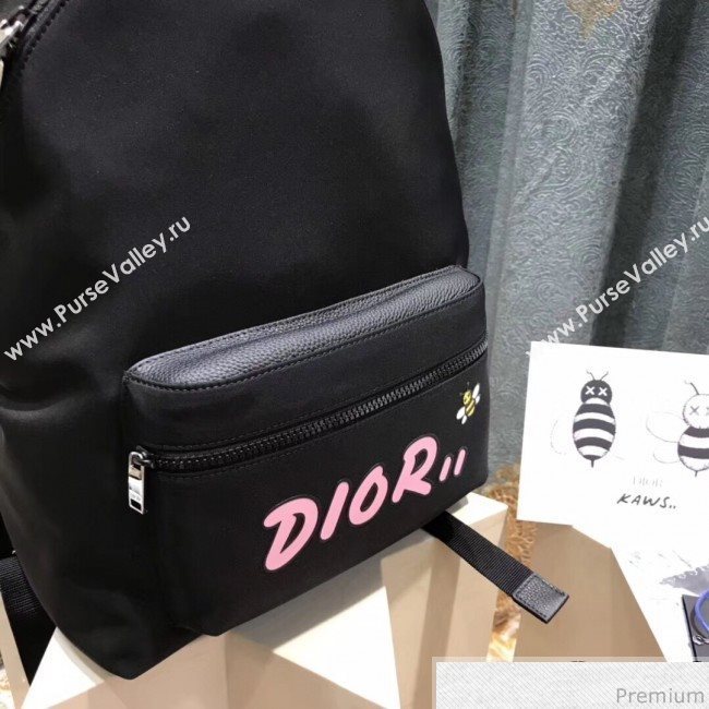 Dior x Kaws Black Nylon Backpack with Pink Dior Logo 2019 (XYD-9040337)