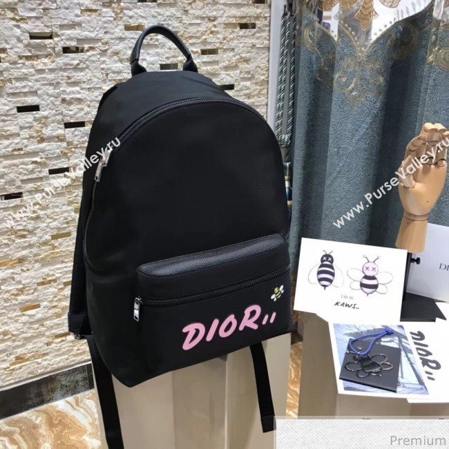 Dior x Kaws Black Nylon Backpack with Pink Dior Logo 2019 (XYD-9040337)