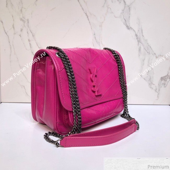 Saint Laurent Niki Baby Chain Bag in Vintage Crinkled Leather 533037 Hot Pink 2019 (XYD-9040341)