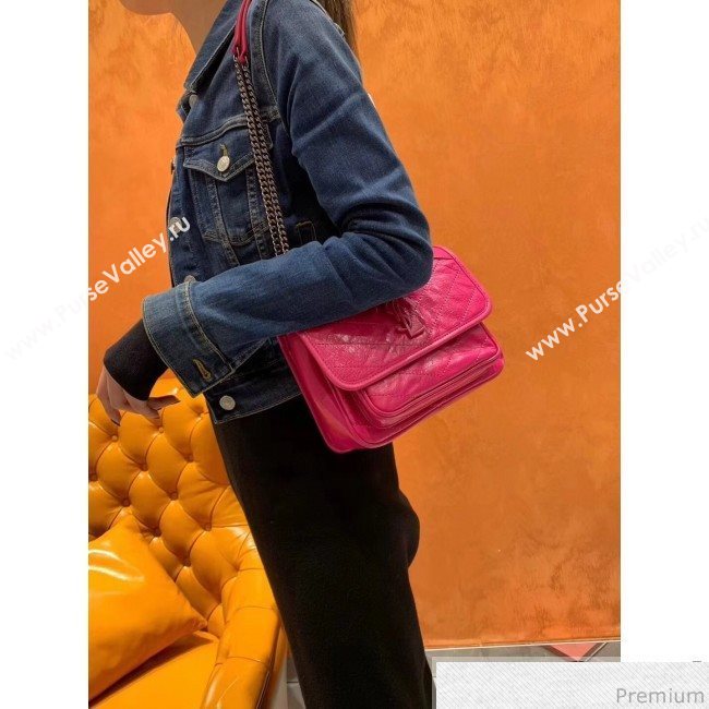 Saint Laurent Niki Baby Chain Bag in Vintage Crinkled Leather 533037 Hot Pink 2019 (XYD-9040341)