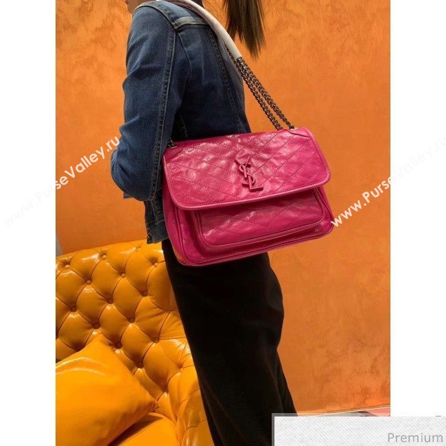 Saint Laurent Medium Niki Chain Bag in Vintage Crinkled Leather 498894 Hot Pink 2019 (XYD-9040342)