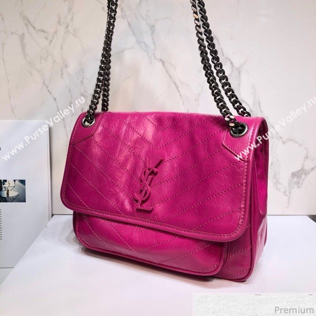 Saint Laurent Medium Niki Chain Bag in Vintage Crinkled Leather 498894 Hot Pink 2019 (XYD-9040342)