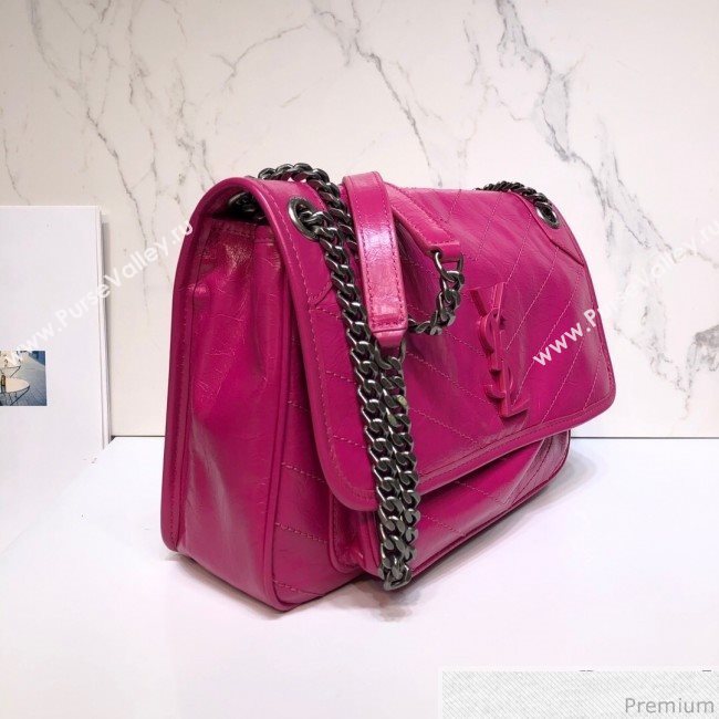 Saint Laurent Medium Niki Chain Bag in Vintage Crinkled Leather 498894 Hot Pink 2019 (XYD-9040342)