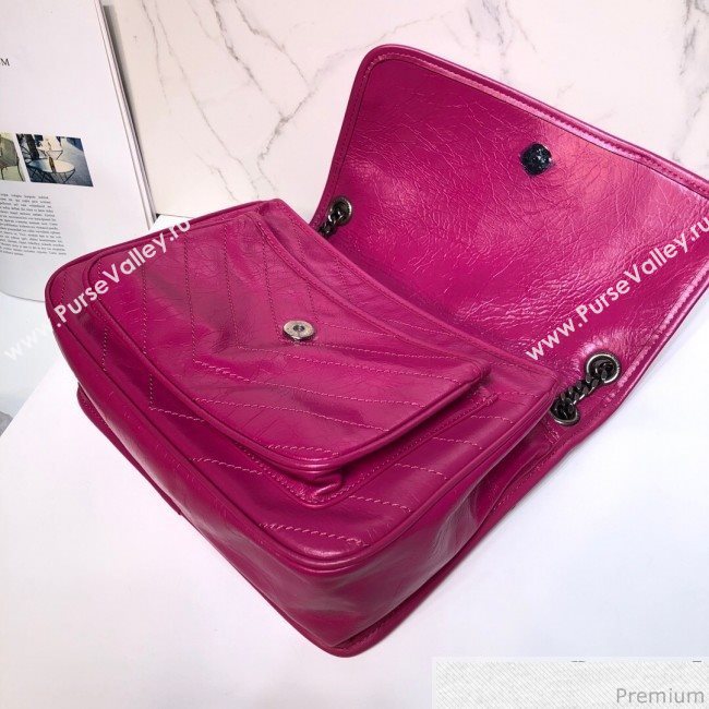 Saint Laurent Medium Niki Chain Bag in Vintage Crinkled Leather 498894 Hot Pink 2019 (XYD-9040342)