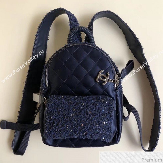 Chanel Sequins Tweed and Nylon Backpack Blue 2019 (YD-9031503)