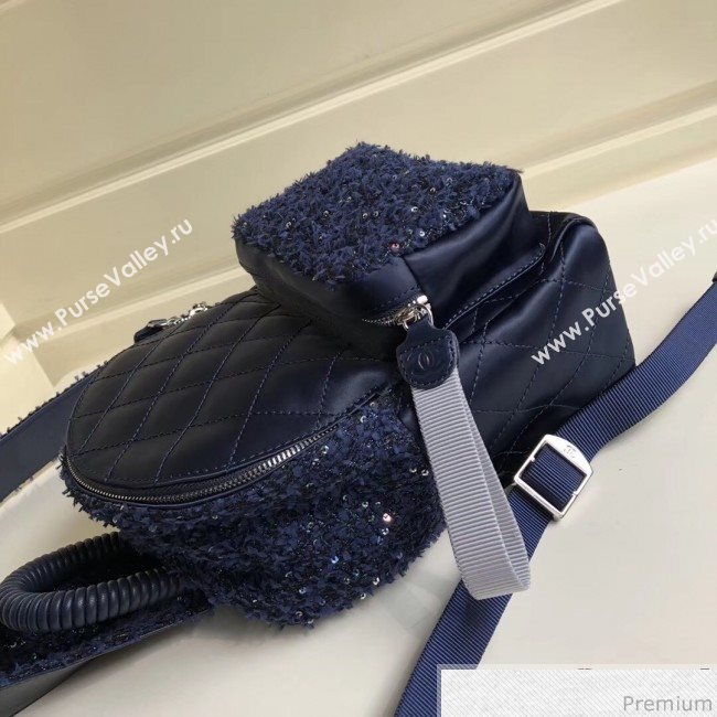 Chanel Sequins Tweed and Nylon Backpack Blue 2019 (YD-9031503)