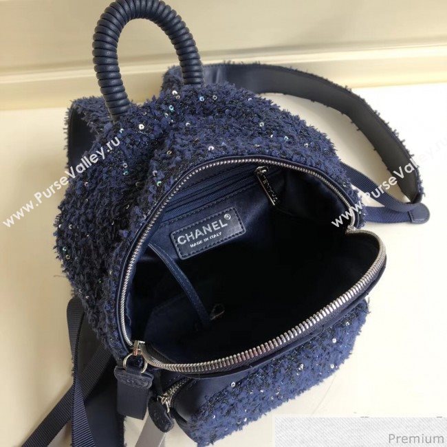 Chanel Sequins Tweed and Nylon Backpack Blue 2019 (YD-9031503)
