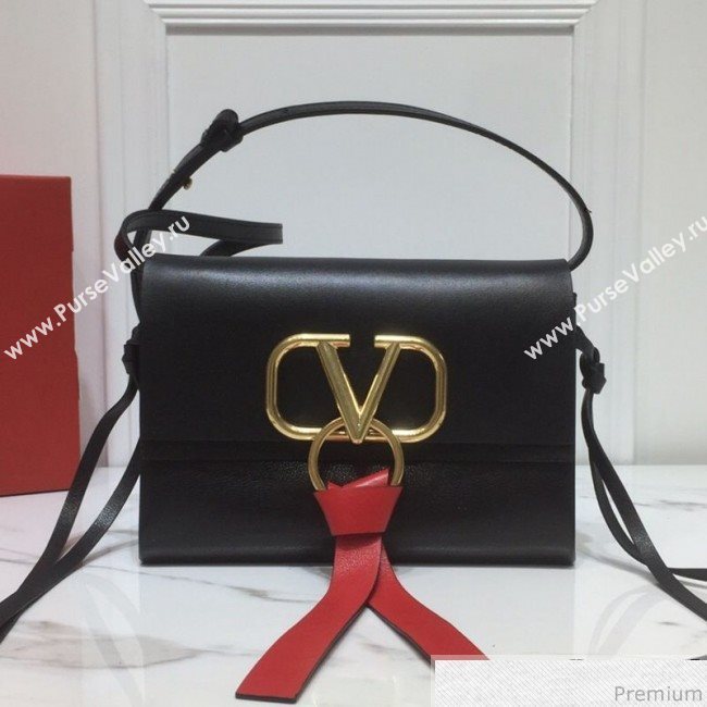 Valentino Mini VRING Smooth Calfskin Shoulder Bag Black/Red Tie 2019 (XYD-9040345)