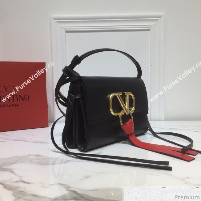 Valentino Mini VRING Smooth Calfskin Shoulder Bag Black/Red Tie 2019 (XYD-9040345)