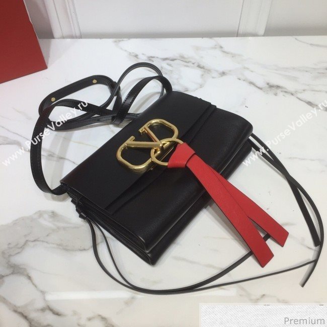 Valentino Mini VRING Smooth Calfskin Shoulder Bag Black/Red Tie 2019 (XYD-9040345)