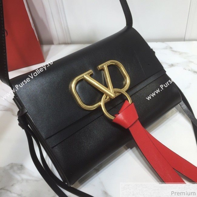Valentino Mini VRING Smooth Calfskin Shoulder Bag Black/Red Tie 2019 (XYD-9040345)