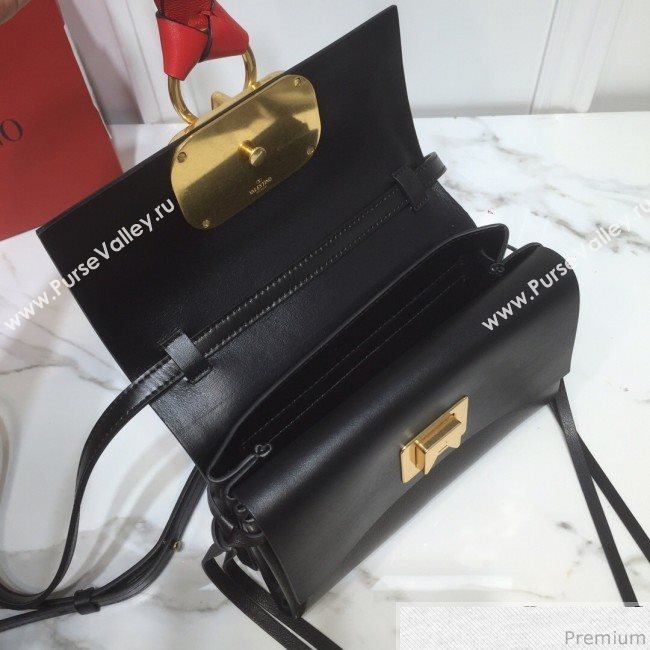 Valentino Mini VRING Smooth Calfskin Shoulder Bag Black/Red Tie 2019 (XYD-9040345)