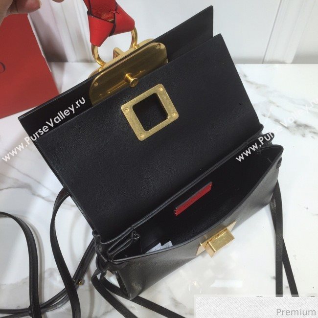 Valentino Mini VRING Smooth Calfskin Shoulder Bag Black/Red Tie 2019 (XYD-9040345)