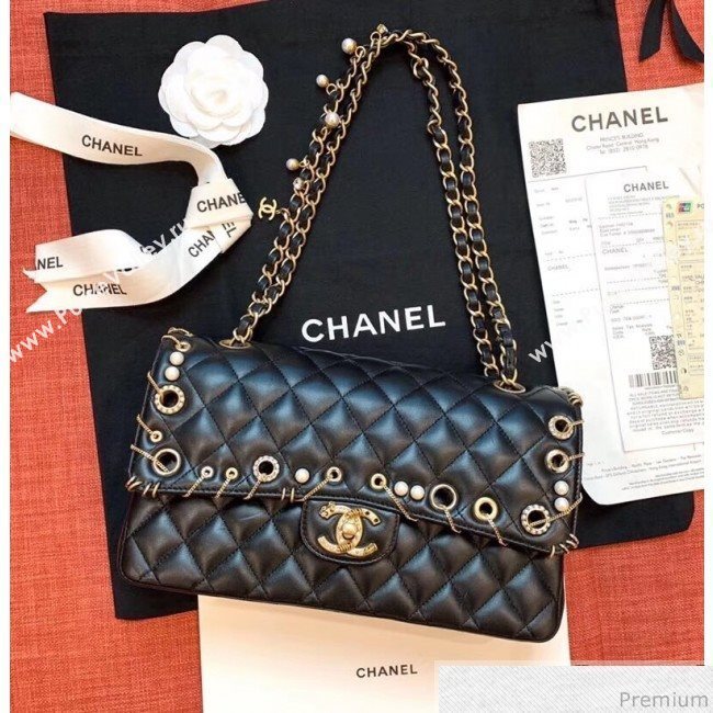Chanel Eyelet and Chain Classic Flap Bag A01112 Black/Gold 2019 (KN-9031506)