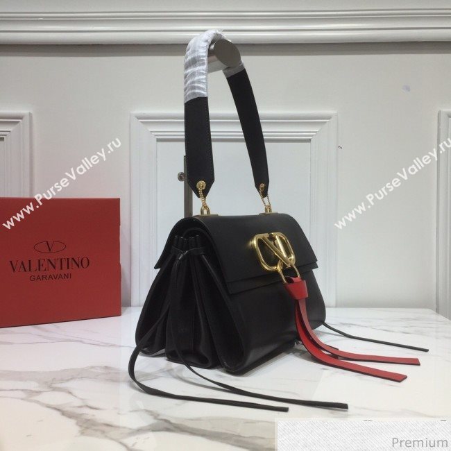 Valentino Small VRING Smooth Calfskin Shoulder Bag Black/Red Tie 2019 (XYD-9040346)