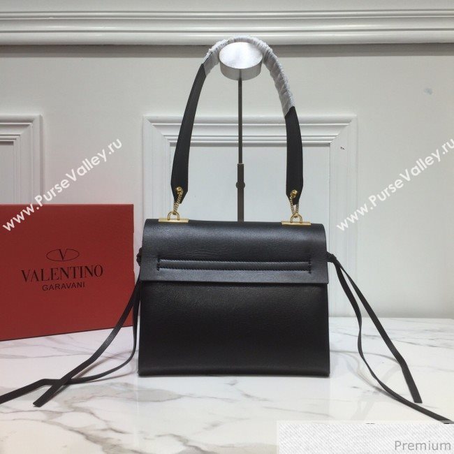 Valentino Small VRING Smooth Calfskin Shoulder Bag Black/Red Tie 2019 (XYD-9040346)