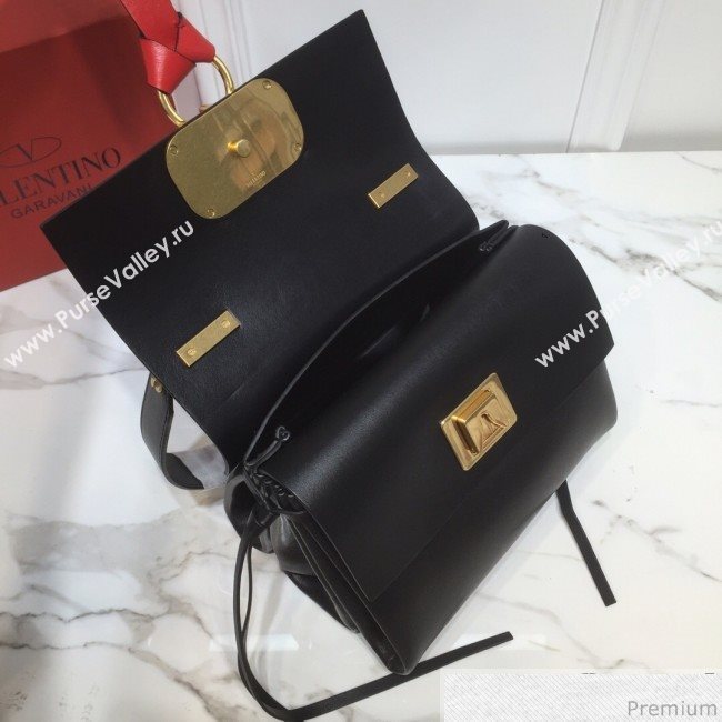 Valentino Small VRING Smooth Calfskin Shoulder Bag Black/Red Tie 2019 (XYD-9040346)