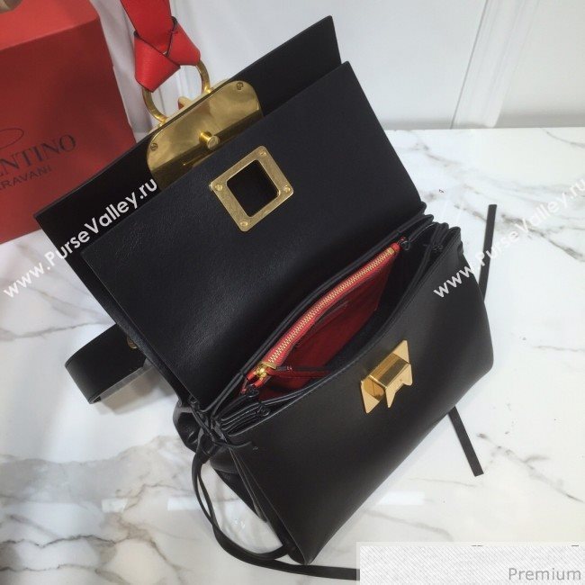 Valentino Small VRING Smooth Calfskin Shoulder Bag Black/Red Tie 2019 (XYD-9040346)