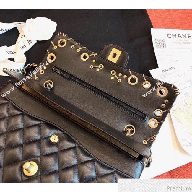 Chanel Eyelet and Chain Classic Flap Bag A01112 Black/Gold 2019 (KN-9031506)