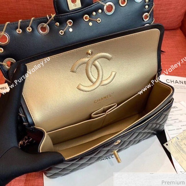 Chanel Eyelet and Chain Classic Flap Bag A01112 Black/Gold 2019 (KN-9031506)